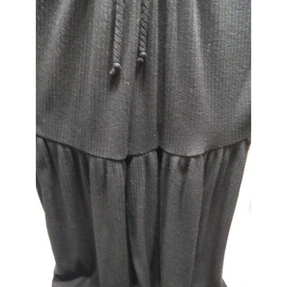 ModCloth Size Small Ribbed Knit Dress Black Drawstring Tie V Neck Long Sleeves - Picture 3 of 6